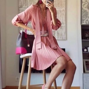 Zara Pussycat Bow Pleated Dress